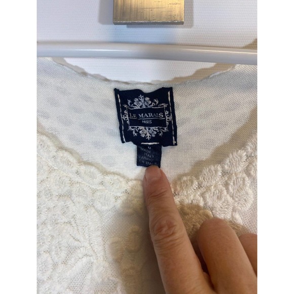 Le Marais Women's M White Sleeveless Ruffled Lace Mesh Italy Dress Crochet D20 - Picture 3 of 6